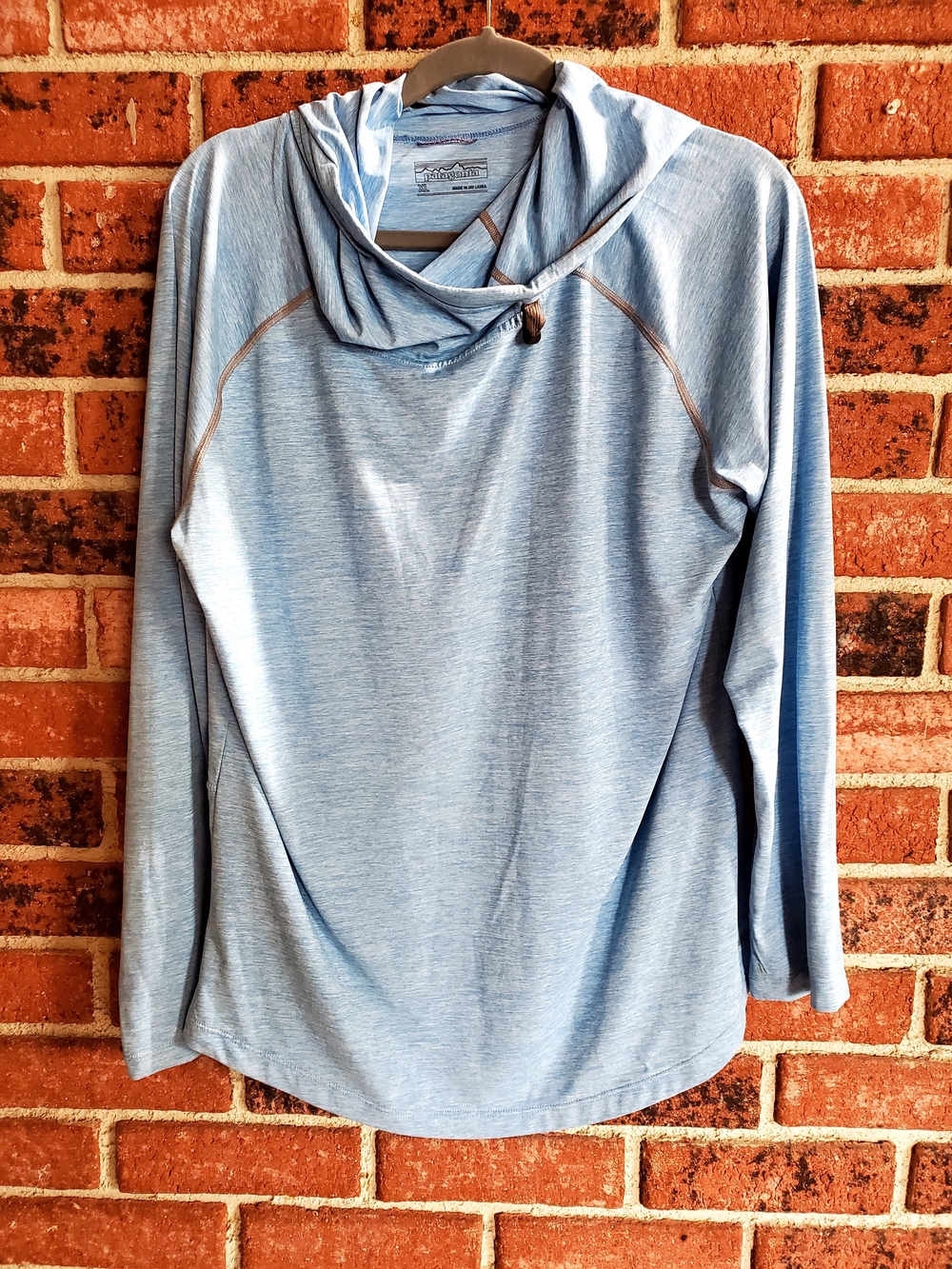 Patagonia Tropic Comfort Light Blue Cowl-Neck Performance Hoodie